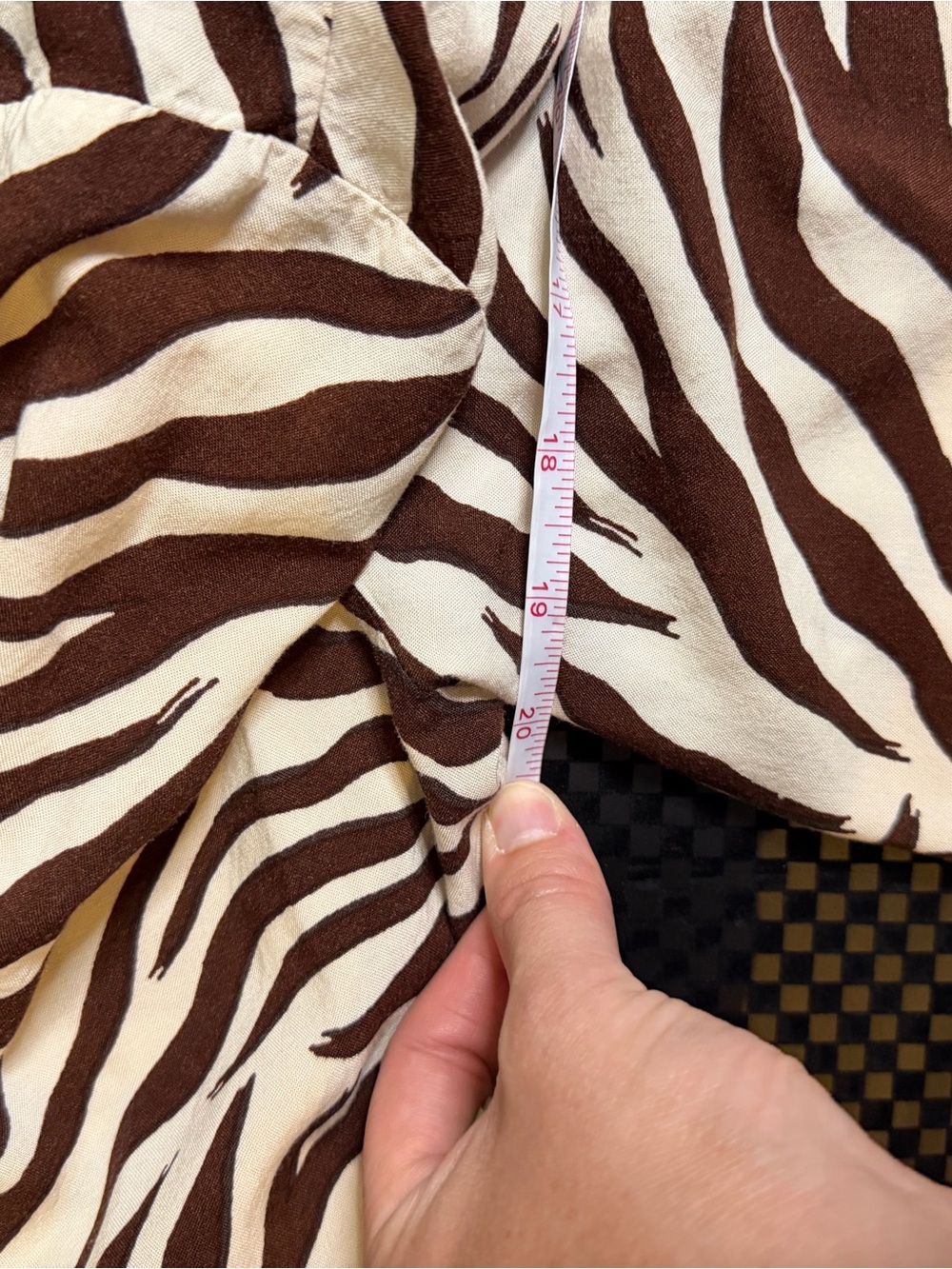 Women's Brown Zebra Print V-Neck Blouse with pockets and ties - Picture 10 of 10